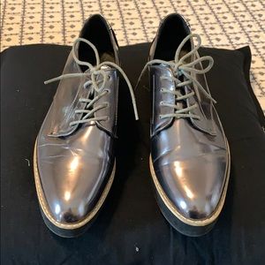Gun metal patent leather oxfords